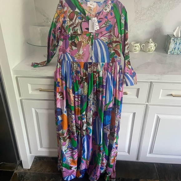 Soler Dresses & Skirts - Vibrant Multicolor Floral Print Maxi Dress - Long Sleeve